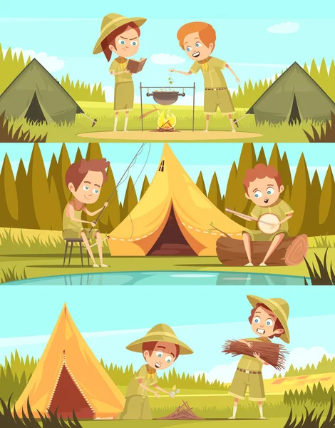 Scouts activiteiten Cartoon Banners Set — Stockvector