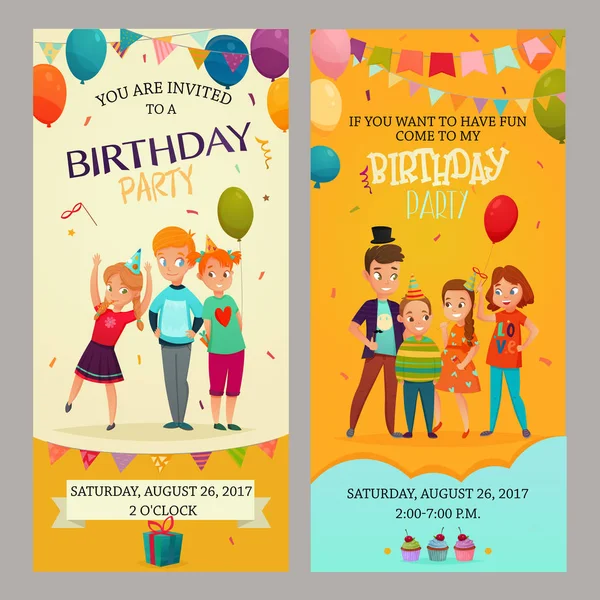 Conjunto de banners de invitación para fiestas infantiles — Vector de stock