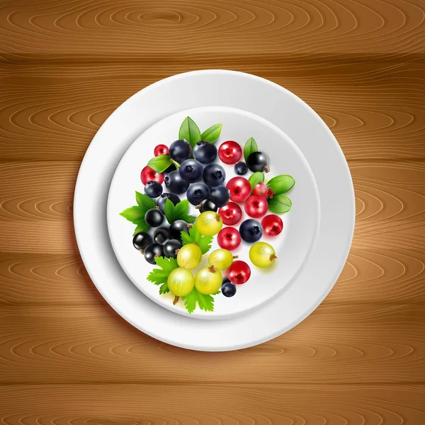 Berry Plate Realistic Vector Illustration — Stock Vector