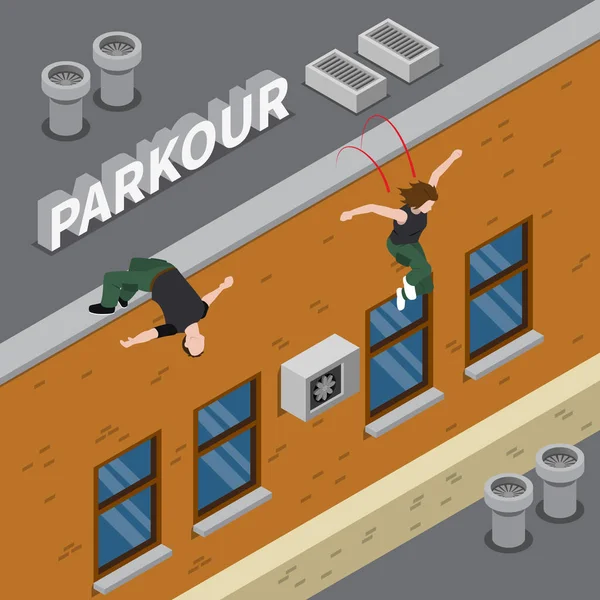 Illustrazione isometrica del parkour — Vettoriale Stock