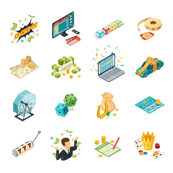 Set de iconos isométricos de lotería — Vector de stock