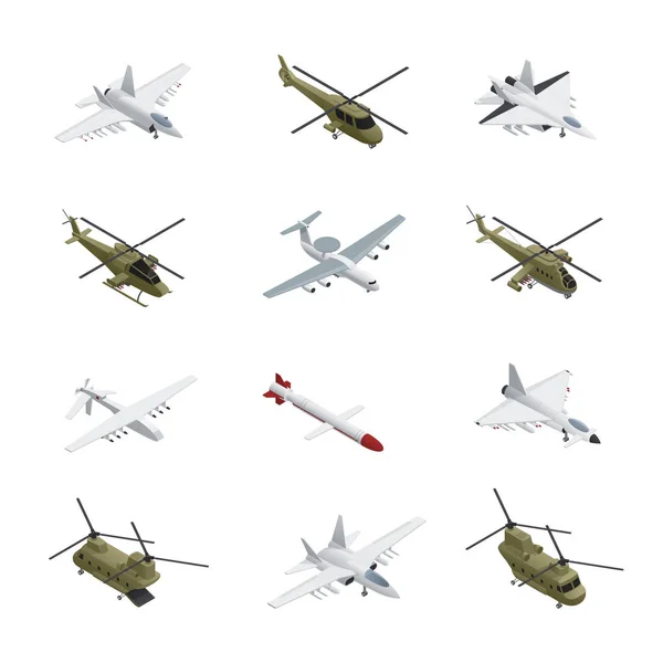 Conjunto de iconos isométricos de la Fuerza Aérea Militar — Vector de stock
