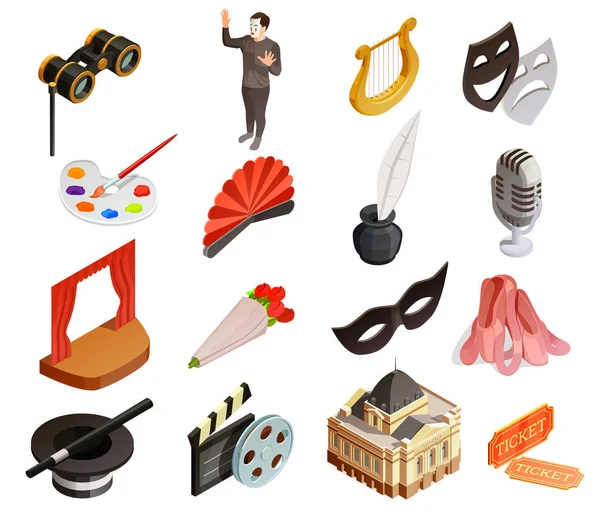 Elementos de teatro Conjunto de ícones — Vetor de Stock