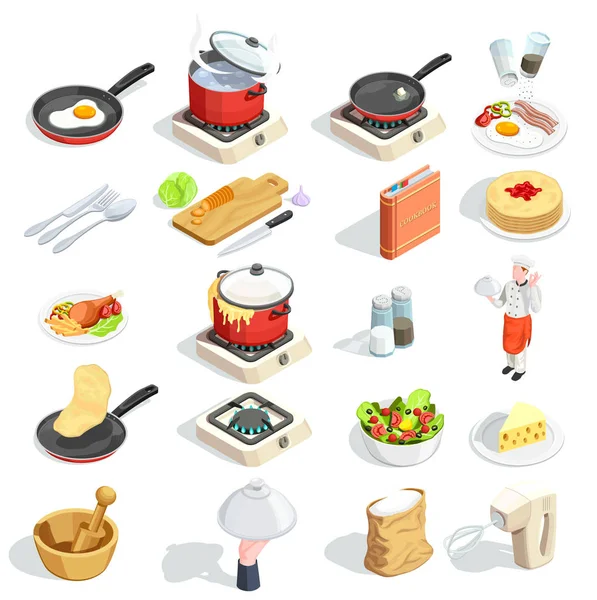 Coleção de ícones isométricos de cozinha — Vetor de Stock