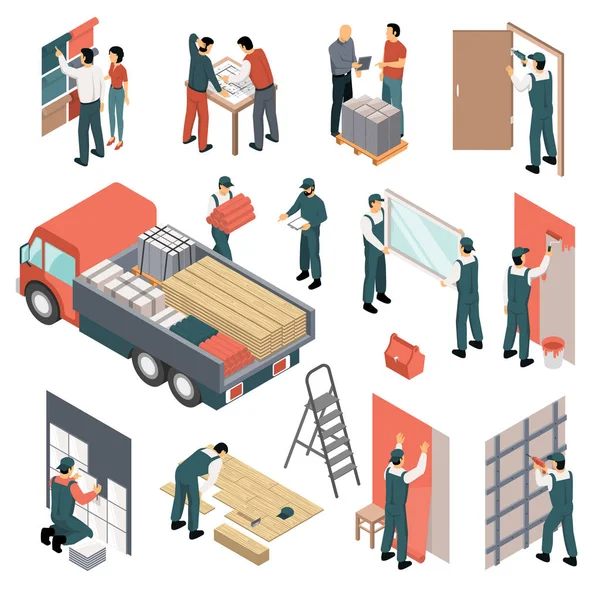 Isometric Apartments Renovation Set — Stock Illustration Isometric Apartments Renovation Set Stock Illustration