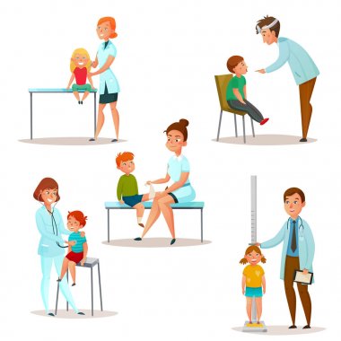 Kids Visit A Doctor Icon Set