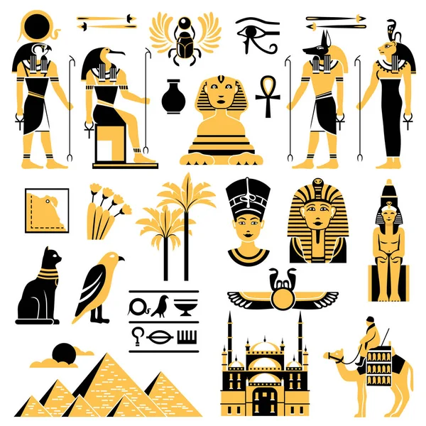 Ensemble d'icônes décoratives de symboles d'Egypte — Image vectorielle