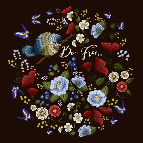 Broderie motif floral coloré — Image vectorielle