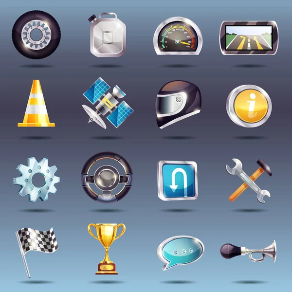 Het auto rennen Icons Set — Stockvector