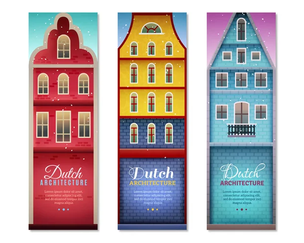 Bannières verticales de voyage de maisons néerlandaises — Image vectorielle