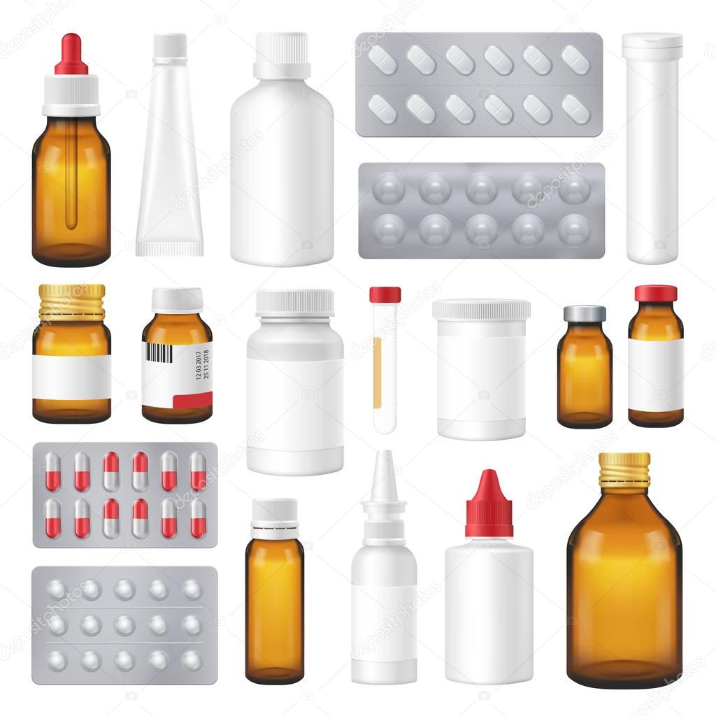 Pharmaceutical Bottles Packs Pills Realistic Set 