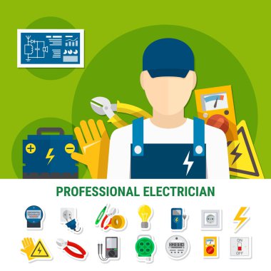 Elektrikçi düz Icons Set