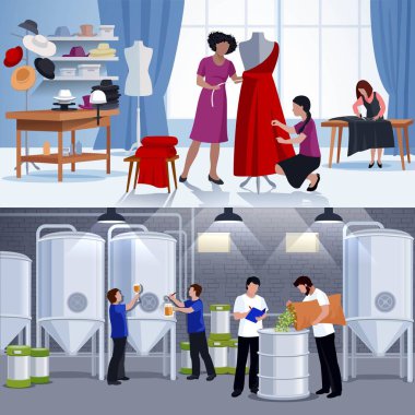 Craftspeople Tailors Brewers 2 Flat Banners  clipart