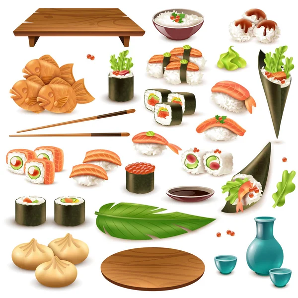 Conjunto de comida japonesa — Vector de stock