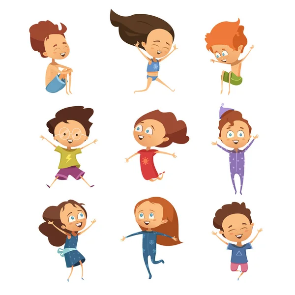 Conjunto de bonitos desenhos animados pulando crianças —  Vetores de Stock