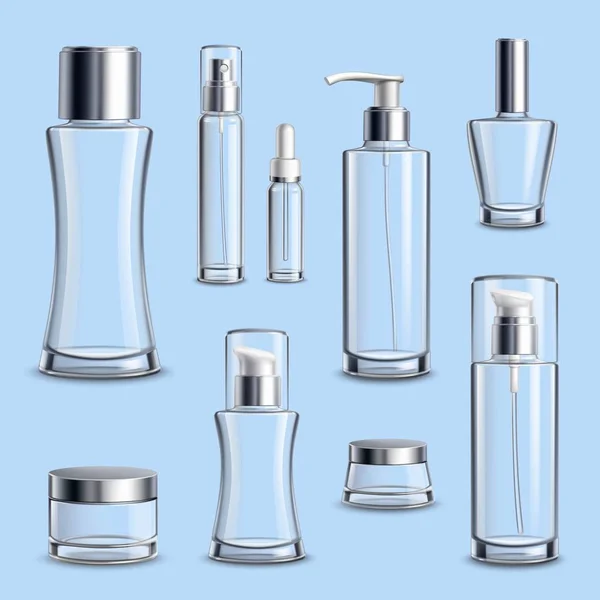 Cosmetics glas paketet realistisk uppsättning — Stock vektor