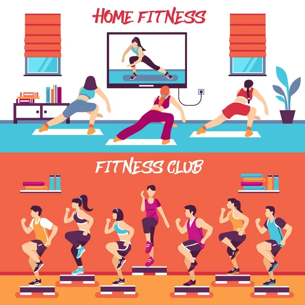 Home Class Fitness Banners Set — Stock Vector