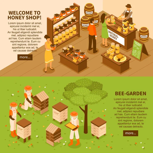 Conjunto de pancartas isométricas Honey Yard — Vector de stock