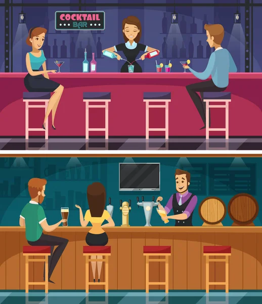 Bannières horizontales de bande dessinée de bar à cocktails — Image vectorielle