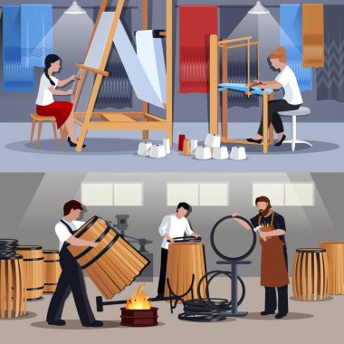 Craftspeople dokumacılar ve Coopers düz afiş 