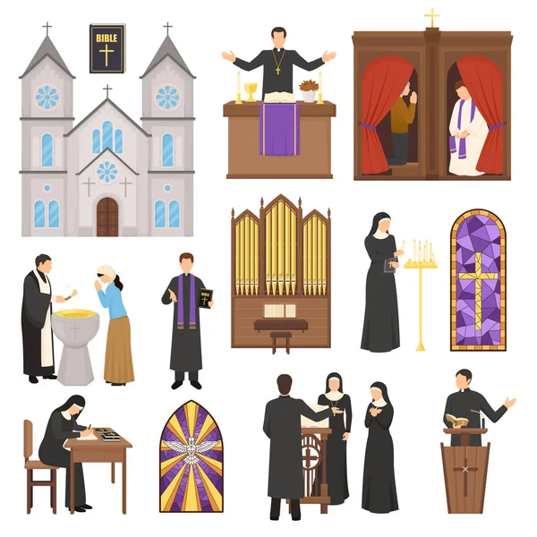 Religión Catedral Interior Set — Vector de stock