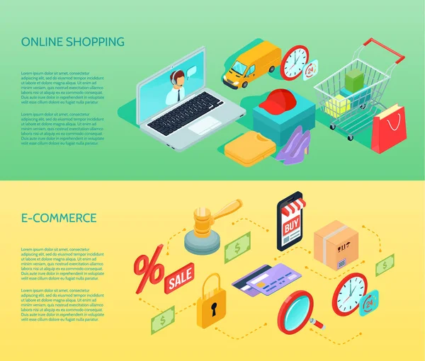 Shopping E-Commerce Banner horizontal isometrisch — Stockvektor