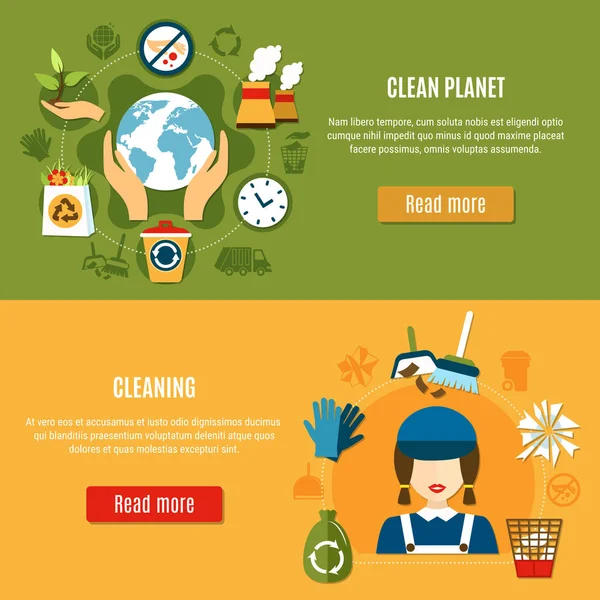 Green Planet Cleaning Banners — Stock Vector