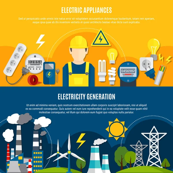 Elektrische apparaten en Power generatie Banners — Stockvector