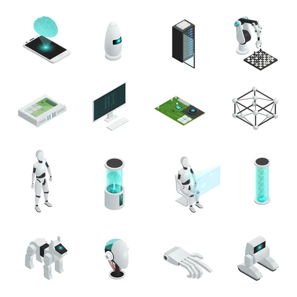 Conjunto de iconos isométricos de inteligencia artificial — Vector de stock