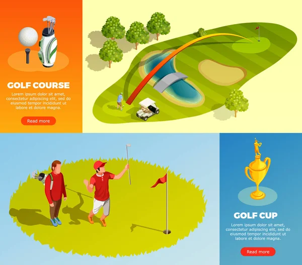 Bannières horizontales isométriques de golf — Image vectorielle