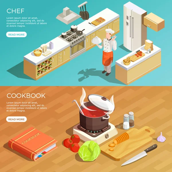 Kitchen Cookbook Banners Set — Stock Vector