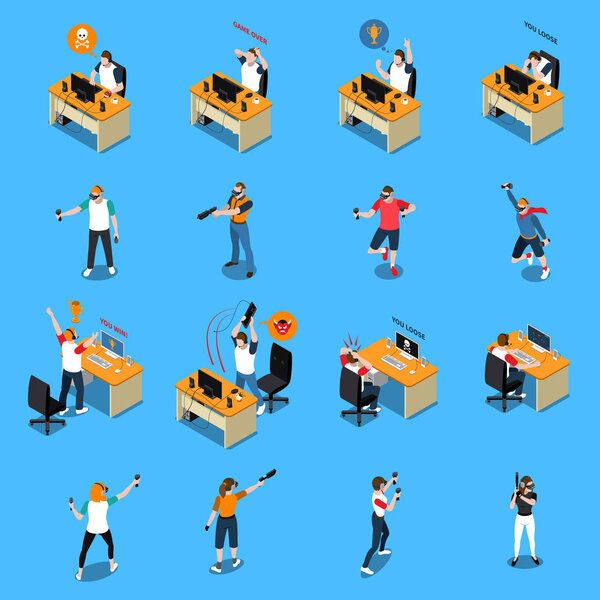 People In Cyber Sport Isometric Set