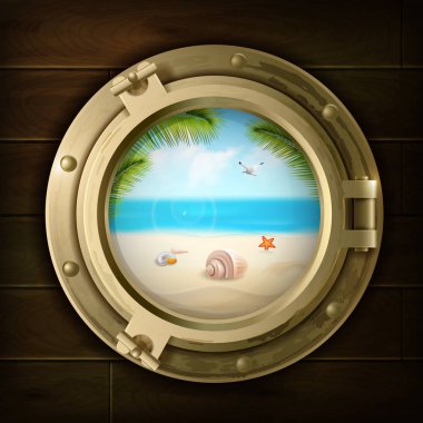 Yaz arka planda gemi Porthole illüstrasyon