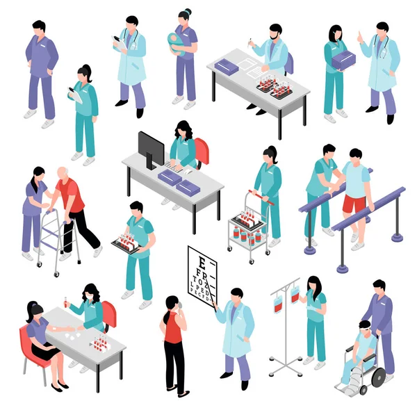 Doctor Nurse Hospital Isometric Set — Stock Vector