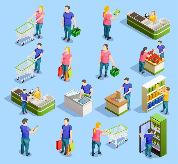 Supermarket Isometric Elements Collection — Stock Vector