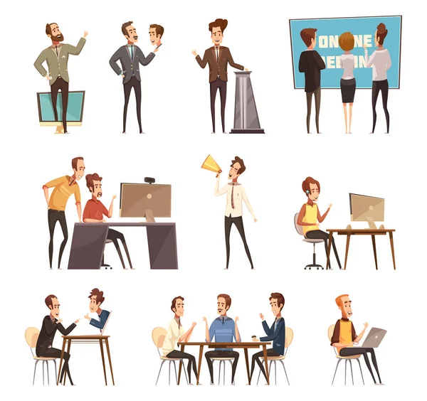 Online Meeting Icons Set — Stock Vector