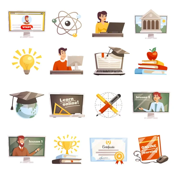 Conjunto de ícones de aprendizagem online — Vetor de Stock