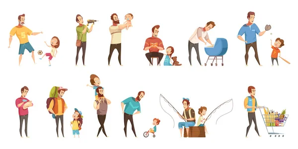 Set de iconos de dibujos animados retro de la paternidad — Archivo Imágenes Vectoriales