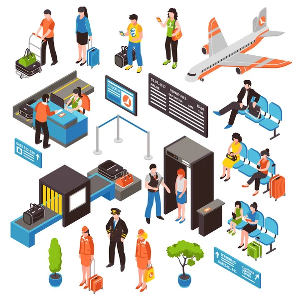 Airport Isometric Icons Set — Stock Vector