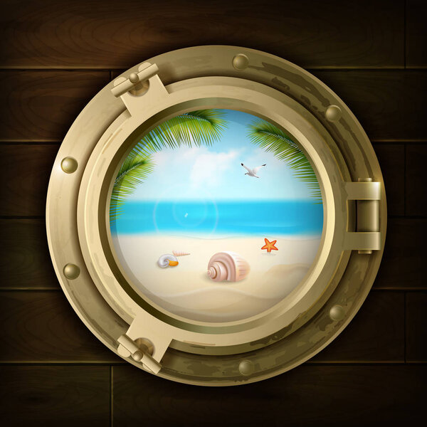 Summer Background In Ship Porthole Illustration