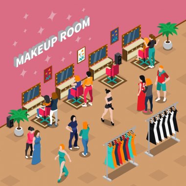 Makyaj odası moda sanayi izometrik çizimde