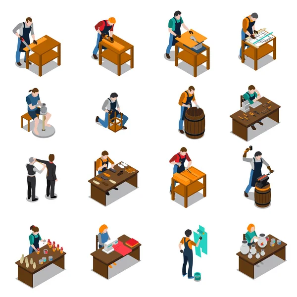 Craftsman Isometric Icons Set — Stock Vector