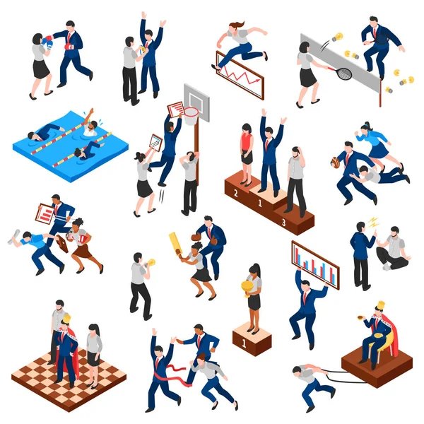 Competitions Of Business Characters Isometric Set — Stock Vector