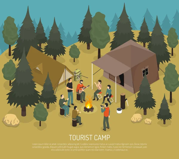 Campamento turístico Ilustración isométrica — Vector de stock