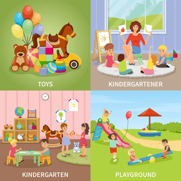 Kindergarten Concepto de diseño plano — Vector de stock