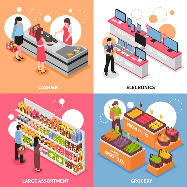 Conjunto de ícones de conceito isométrico de supermercado — Vetor de Stock