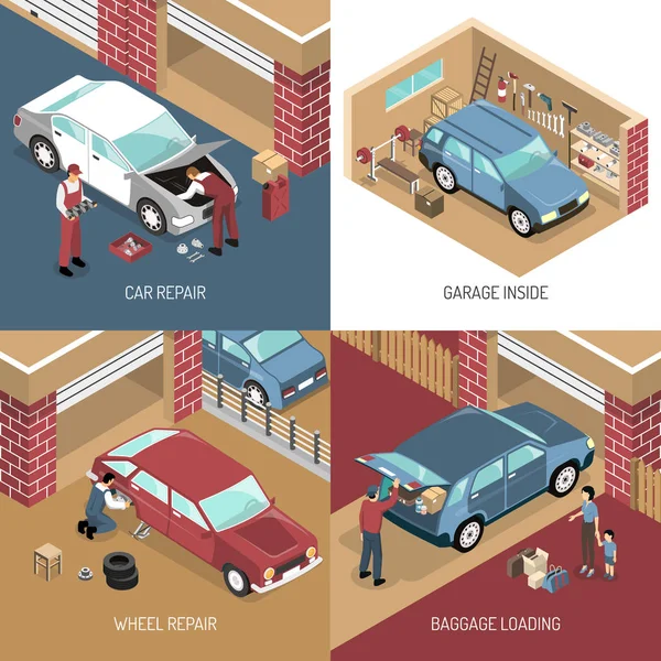 Garage isometrische ontwerpconcept — Stockvector