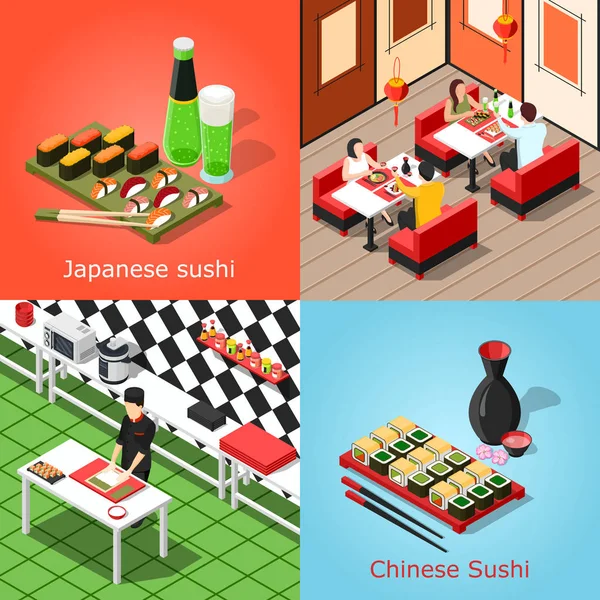 Isometrisch Sushi Bar Concept — Stockvector