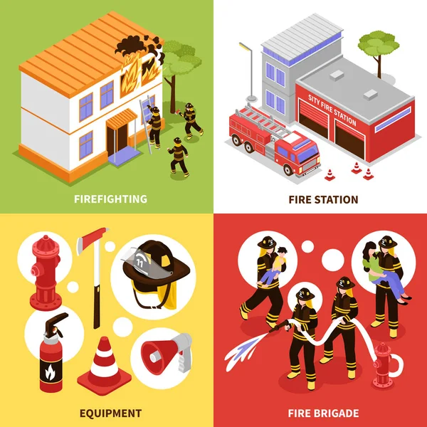 Isometric Firefighter 2x2 Concept — Stock Vector