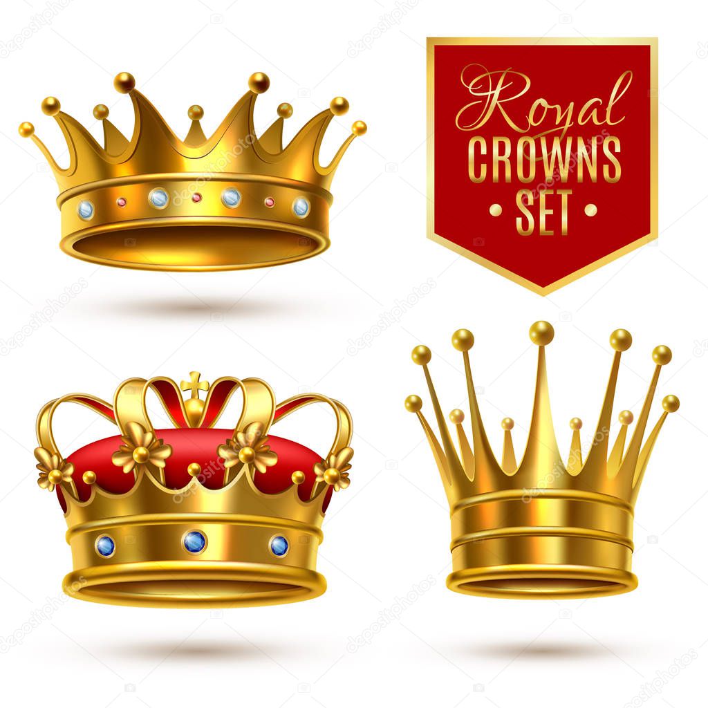 Realistic Royal Crown Icon Set — Stock Vector © macrovector #164248086